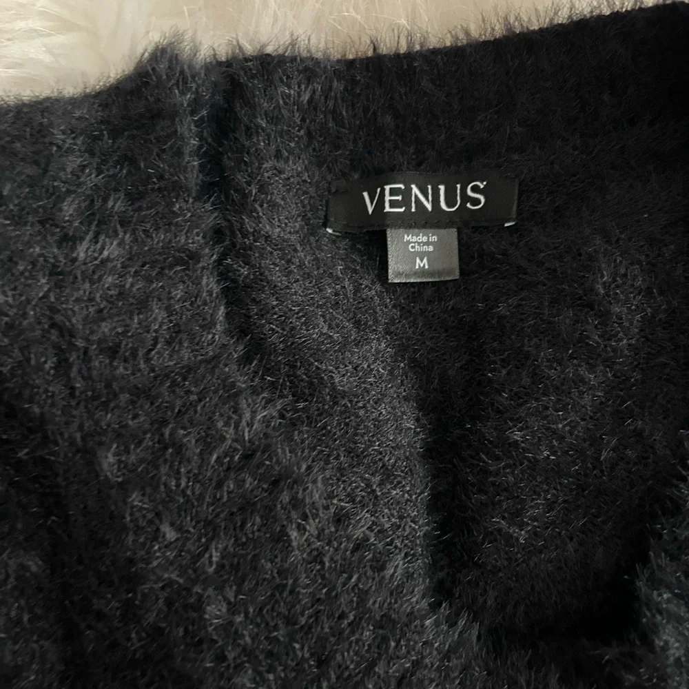 VENUS Black Fuzzy Button-Front Cardigan with Gold Buttons